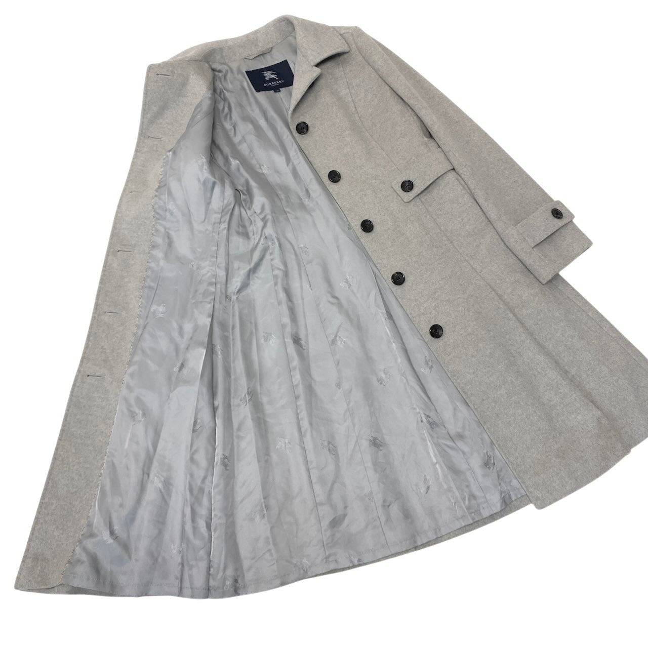 68g4 BURBERRY LONDON バーバリー ステンカラーコート ロングコート アンゴラ混 サイズ40 ライトグレー レディース 女性用o07t