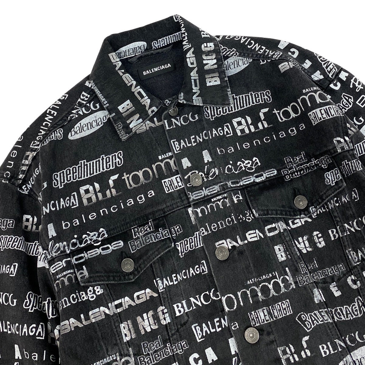 32f11 BALENCIAGA バレンシアガ 20AW Logo Print Denim Jacket ロゴプリント デニムジャケット 620731 44 ブラック コットン メンズo07t