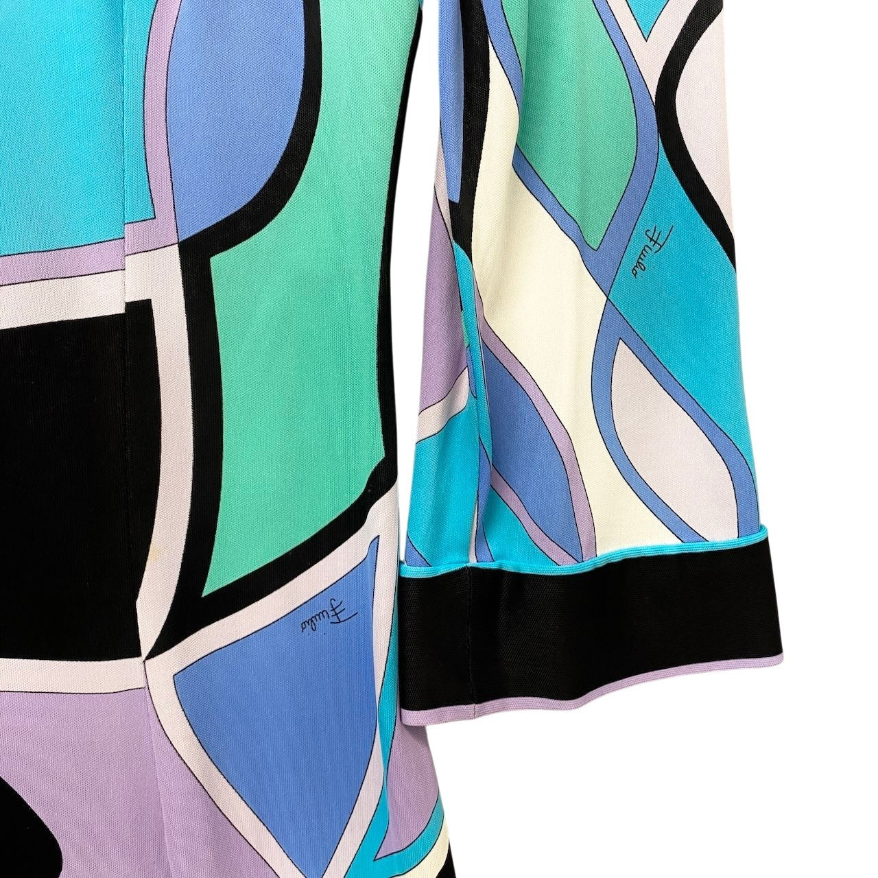 14g5 EMILIO PUCCI エミリオプッチ ロングワンピース 七分袖 総柄プリント イタリア製 40サイズ マルチカラー レーヨン100％ レディース 女性用u02t