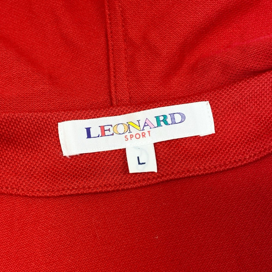 66i18 《美品》 LEONARD レオナール 半袖パーカー ジップアップ カットソー トップス 鹿の子  L レッド コットン レディース 美しい花柄プリントu02t