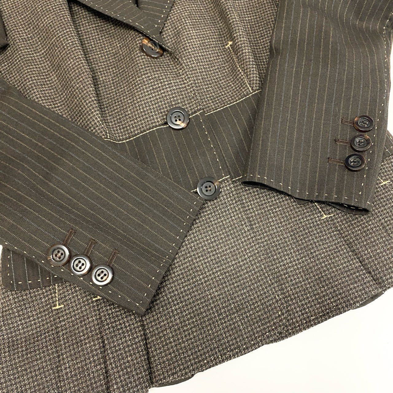 30b11【美品】MOSCHINO モスキーノ スカートセットアップ ジャケット プリーツスカート パッチワークデザイン Sサイズ相当/40サイズ ブラウン系 画像参照 レディース 女性用u02t