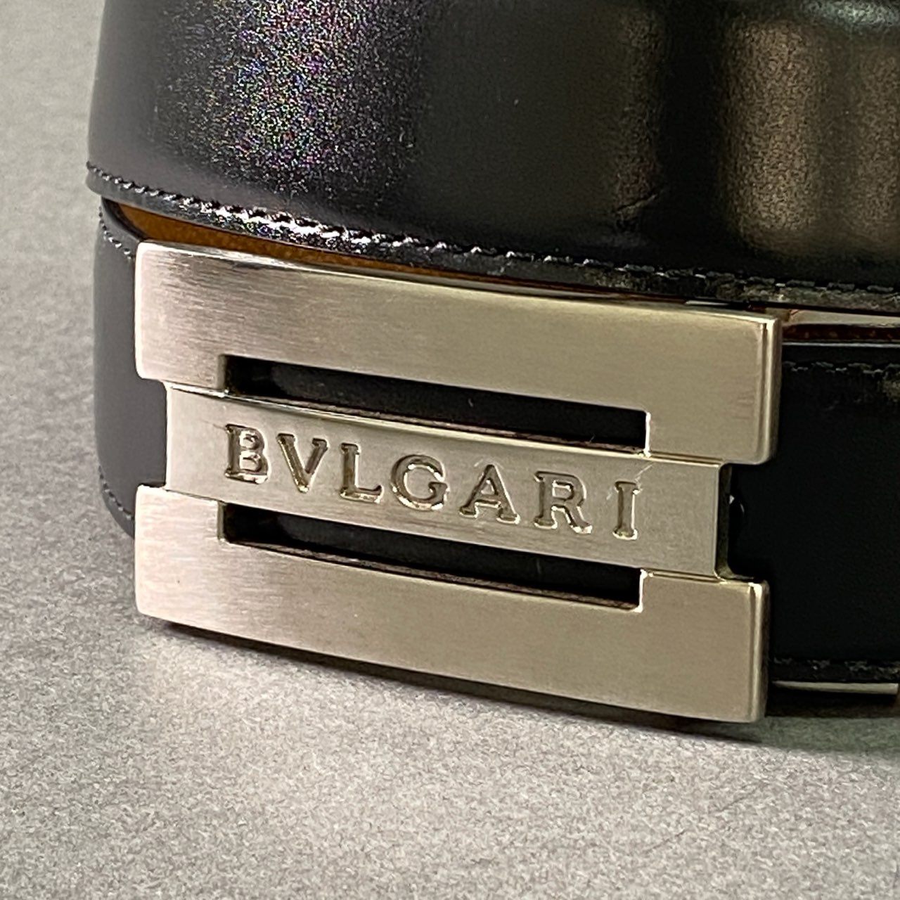 a17① BVLGARI ブルガリ リバーシブル レザーベルト ブラック ブラウン Leather シルバー金具 ビジネス フォーマル オフィス