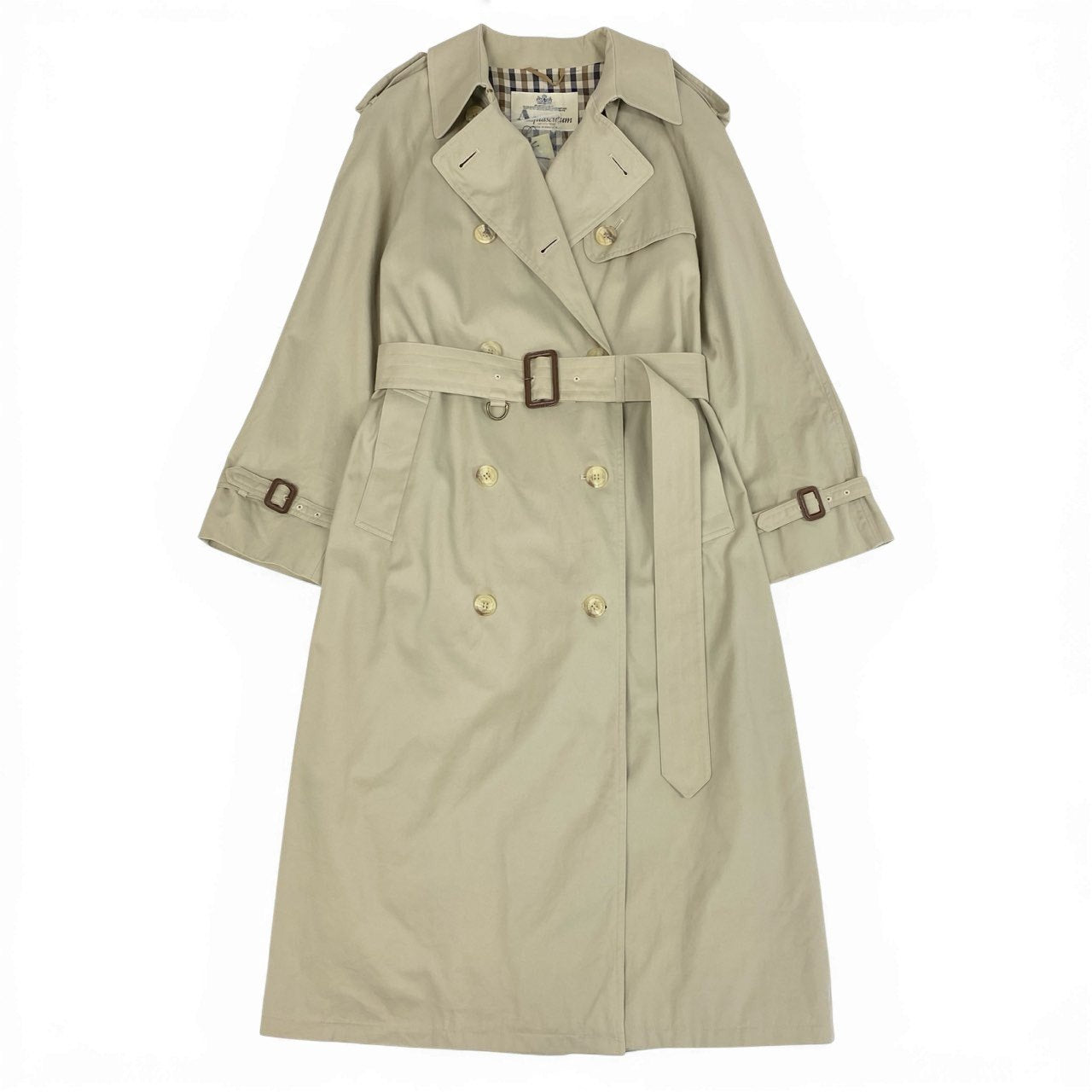12a23 【美品】 Aquascutum アクアスキュータム ステンカラーコート トレンチコート ロングコート アウター 10サイズ ベージュ コットン100％ レディースu02t
