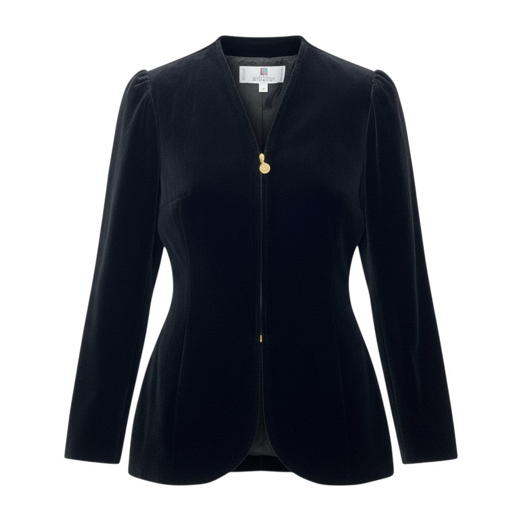 86a15 【Vintage 90'S】GIVENCHY ヴィンテージ ジバンシー ウエストシェイプデザイン ベロアジャケット サイズ36 ブラック レディース 女性用k02i