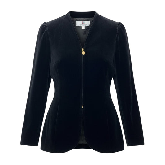 86a15 【Vintage 90'S】GIVENCHY ヴィンテージ ジバンシー ウエストシェイプデザイン ベロアジャケット サイズ36 ブラック レディース 女性用k02i