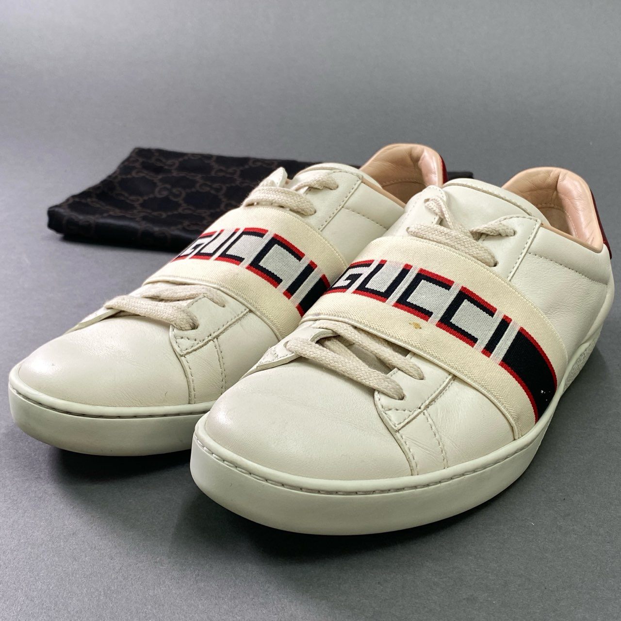 5k5 GUCCI グッチ エースライン ローカットスニーカー 37 ホワイト レザー シューズ イタリア製 保存袋付