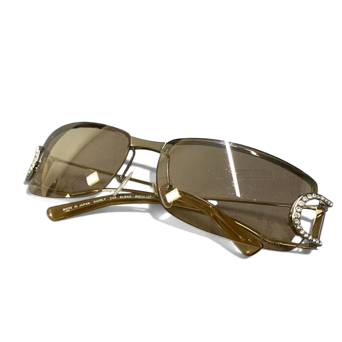 i8 Christian Dior クリスチャンディオール DIORLY リムレス カラーレンズ サングラス ラインストーン 61□14-127 ブラウン系 ゴールド レディースk02i
