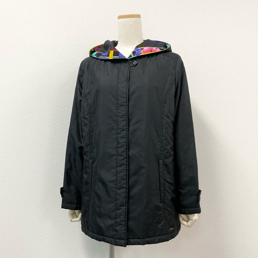 58i11 LEONARD SPORT レオナール スポーツ ナイロンフーデッドショートコート 中綿ブルゾン フード付き レディース 女性用 42 ブラック ポリエステル100％u02t