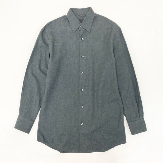 34i18 《極美品》 Ermenegildo Zegna エルメネジルドゼニア 長袖シャツ ドレスシャツ トップス CAMICIA GOMLEX サイズS グレー コットンカシミヤ メンズu02t