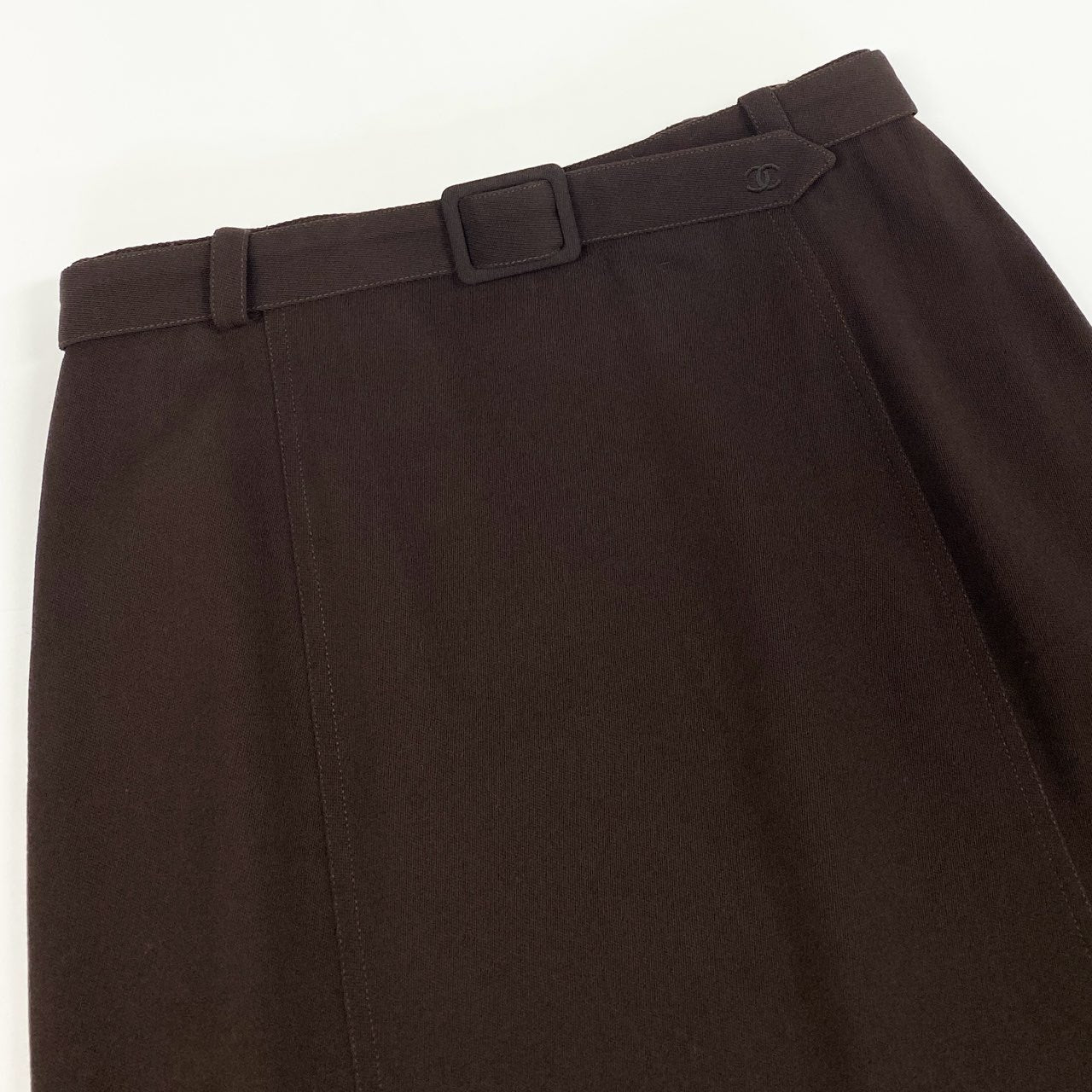 Cd10 Vintage CHANEL シャネル ココマークベルト フレアスカート 台形スカート P08071 42 ブラウン ウールu02t