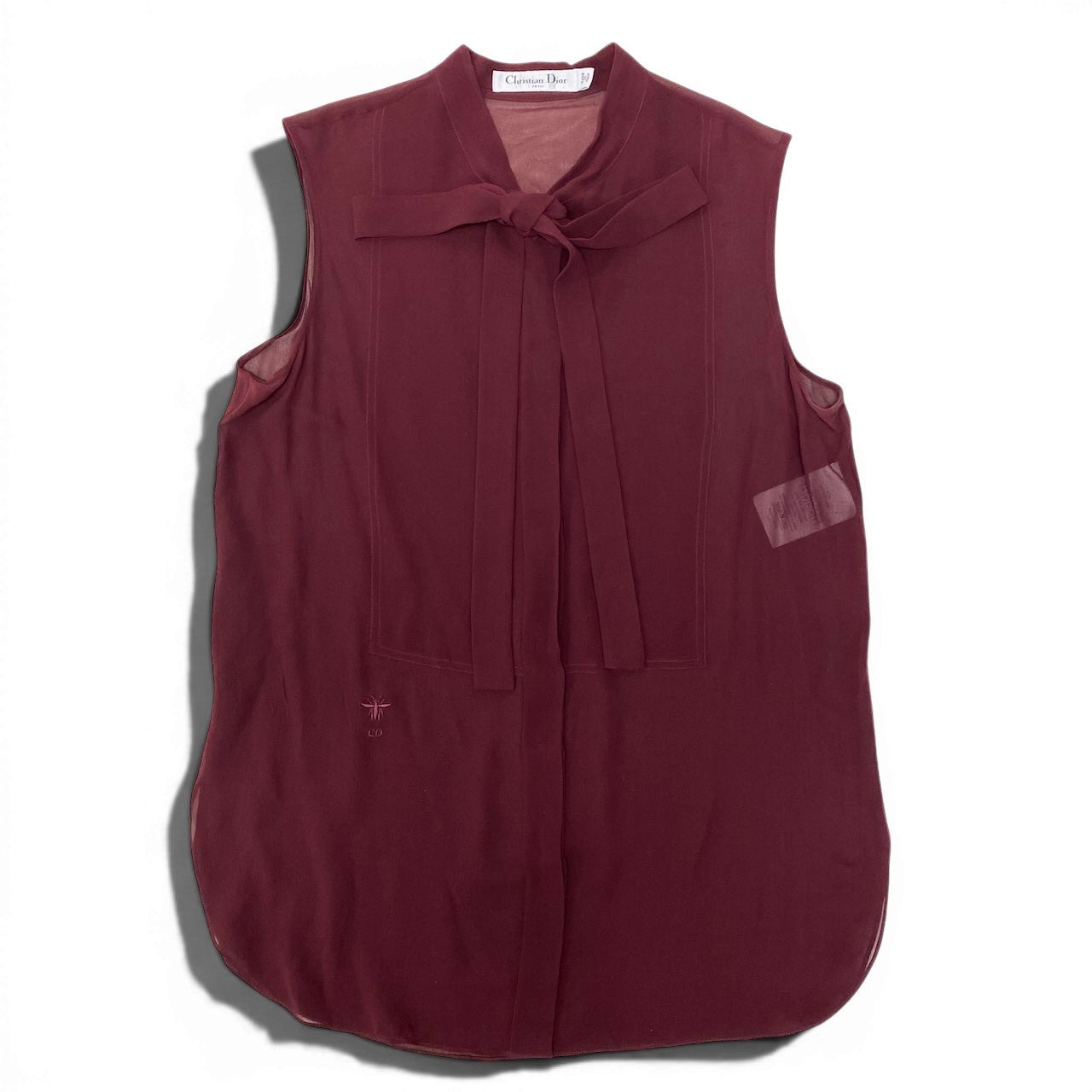 Ef26 Christian Dior クリスチャンディオール ノースリーブシアートップス ボウタイリボンシャツ シルクシャツ CDロゴ レディース 女性用 F38 7A21527L1658 ボルドー シルク100％u02t