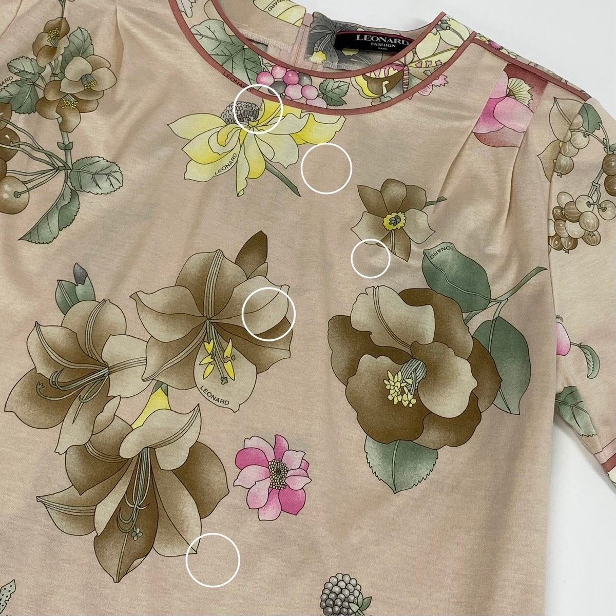 11f5 LEONARD FASHION レオナール 半袖Tシャツ カットソー 美しい花柄プリント 大きいサイズ LL ピンク系 コットン100％ レディース 女性服u02t
