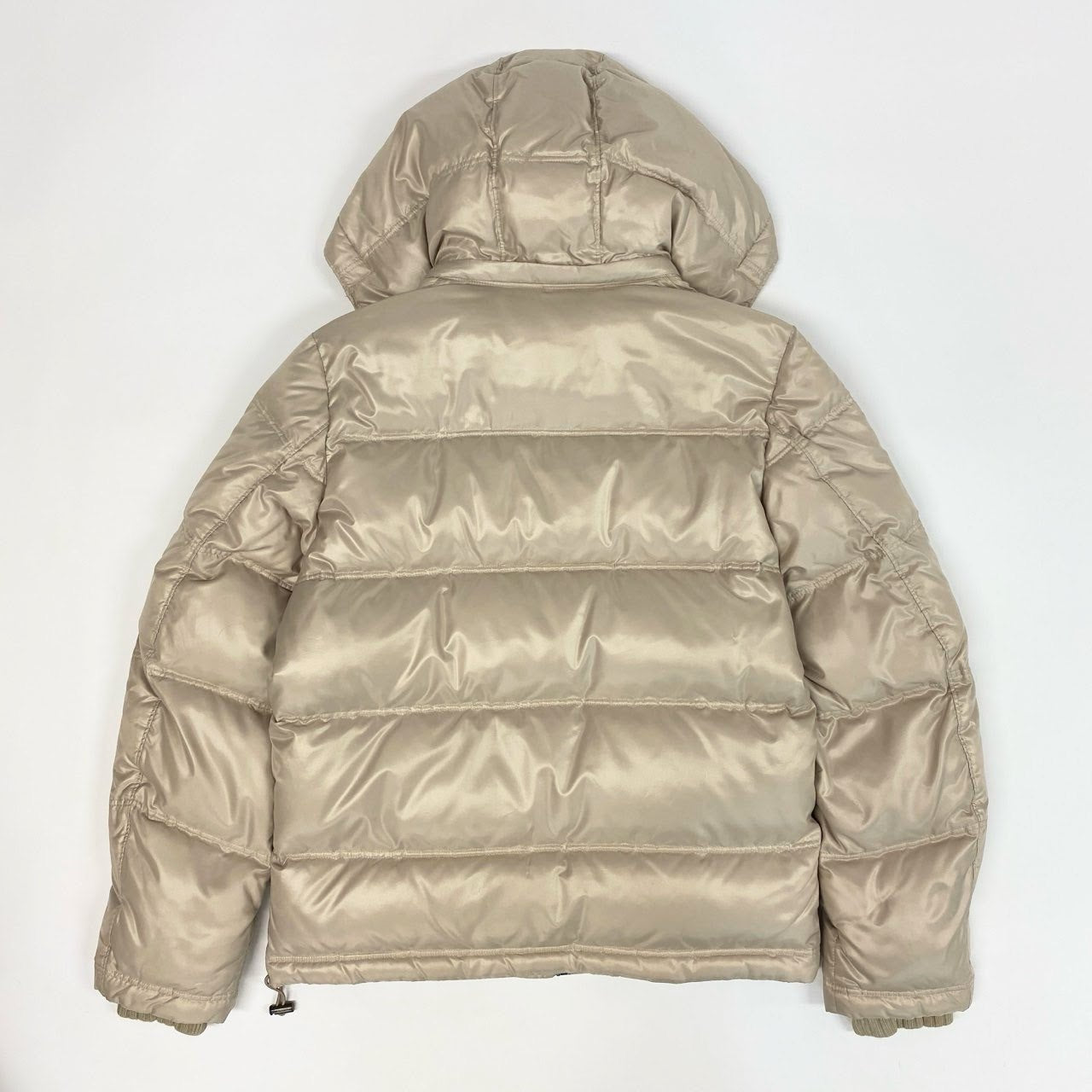 74k4 BURBERRY LONDON BLUE LABEL バーバリー ブルーレーベル ロゴ刺繍 ダウンジャケット 裏地チェック柄 フード着脱可 FCK40-733-40 Mサイズ ライトベージュ メンズo07t