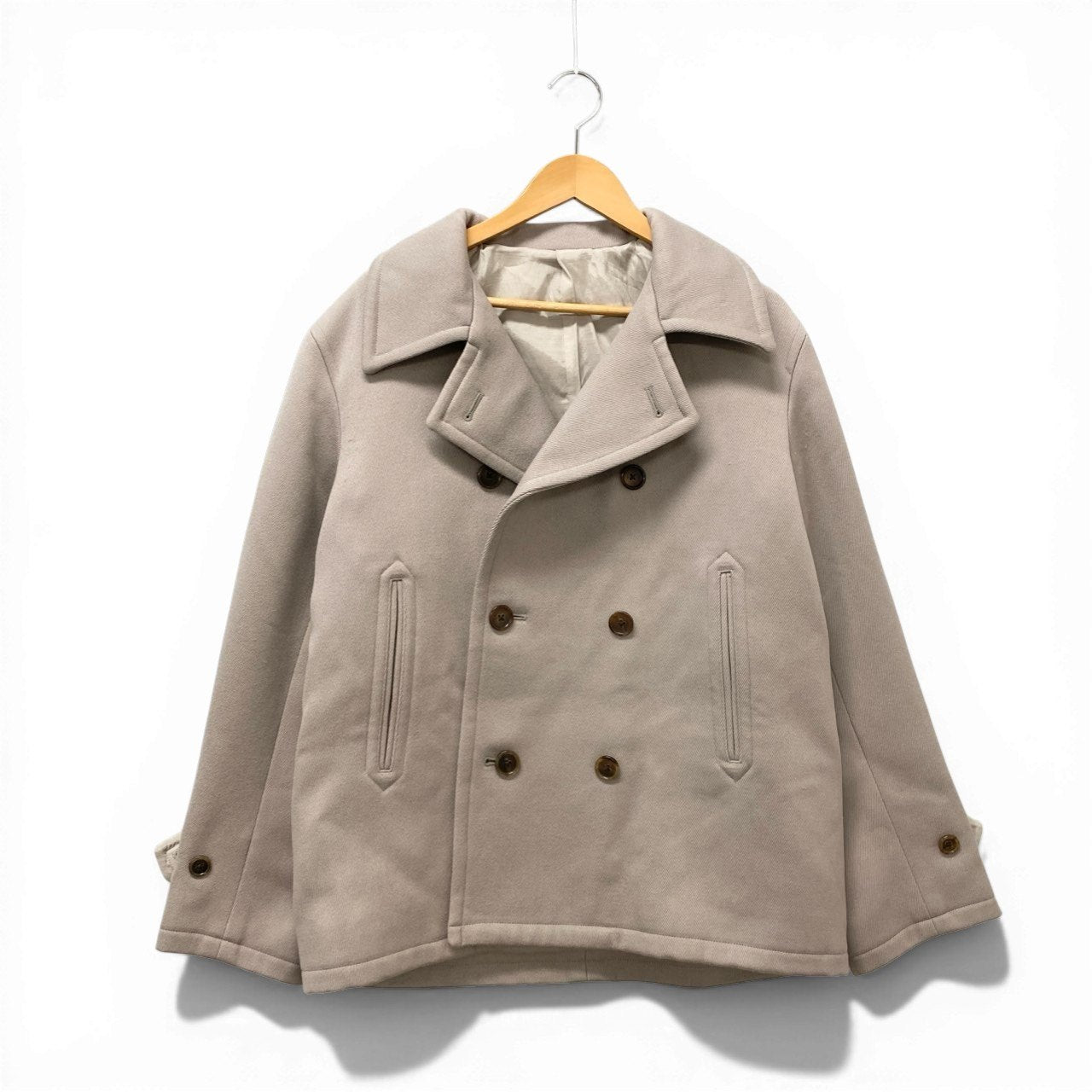 14c20 Camoshita UNITED ARROWS ユナイテッドアローズ ショートコート Pコート ウールブレンド〇 メンズ 紳士服 日本製 1177-699-2578 サイズ46 ライトグレー系u02t