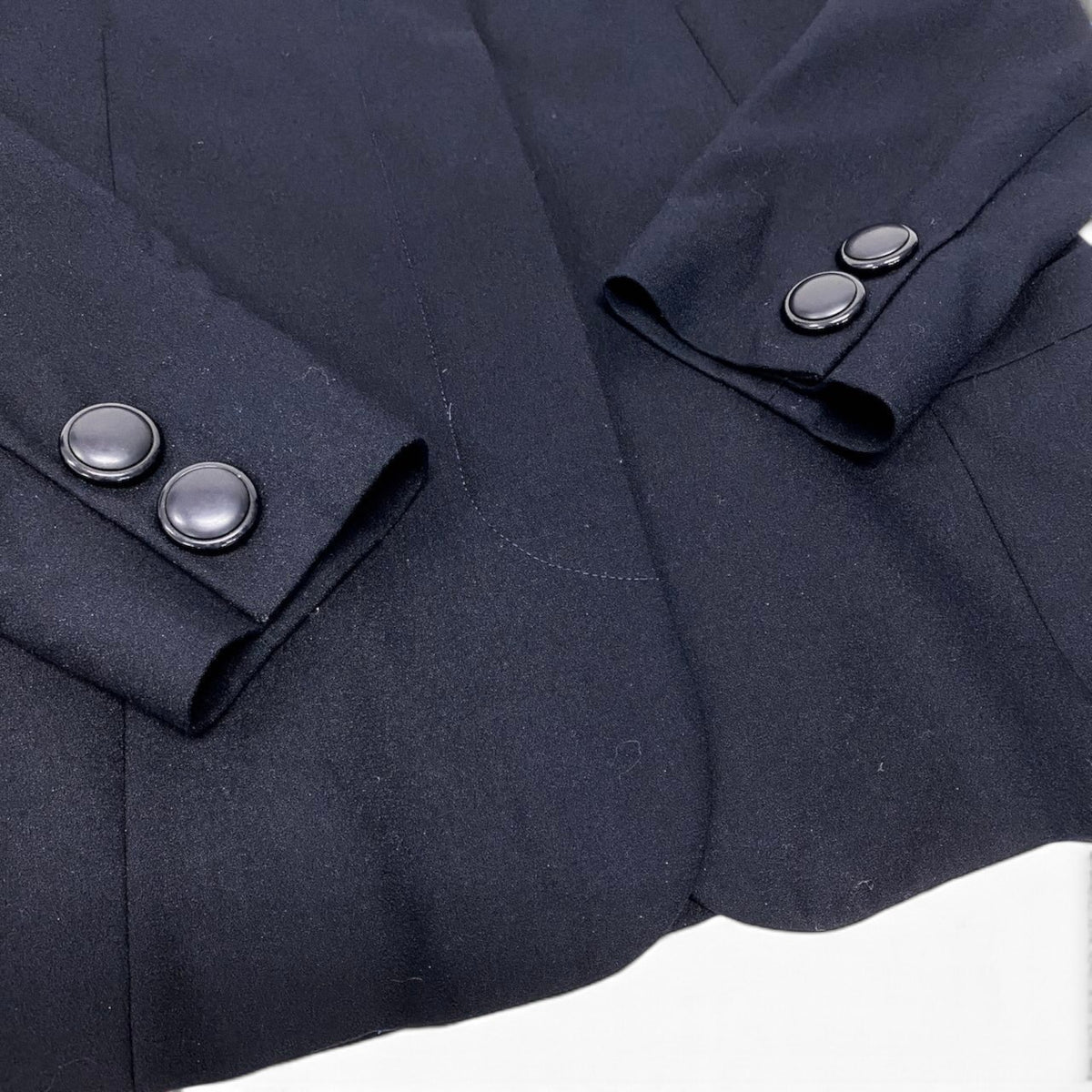 84i15 Christian Dior クリスチャンディオール セットアップ スカートスーツ ノーカラージャケット フォーマル サイズ9 ネイビー ウール100％ レディースo07t