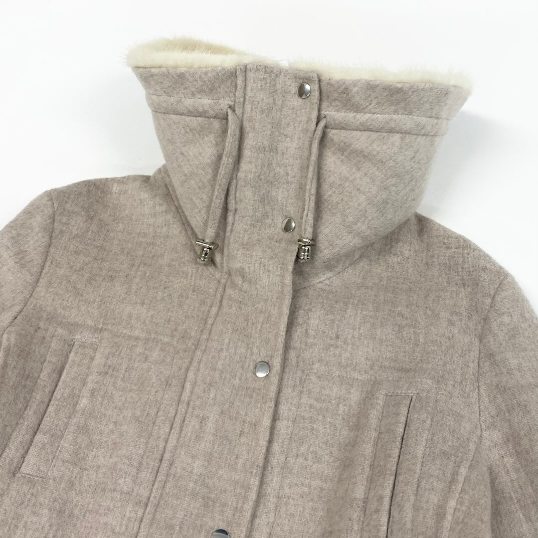 41c10 パールミンク × ウール ジップコート ホワイト ベージュ 本毛皮 Pearl Mink Fur × Wool Zip Coatt18r