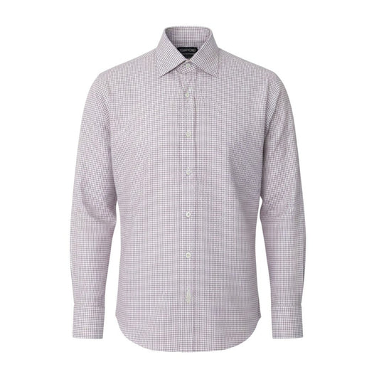 92h3 TOM FORD トムフォード 長袖シャツ コットンシャツ メンズシャツ 千鳥格子柄 ドレスシャツ イタリア製 185/104A ピンク ホワイト コットン100％ メンズ 男性用o07t