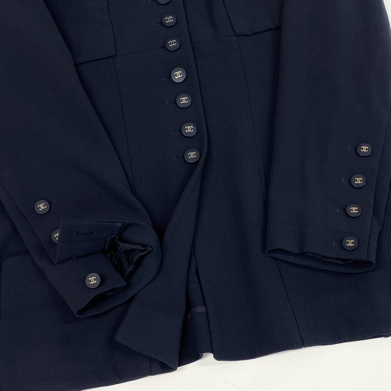 Cb16 Vintage CHANEL シャネル 1996 ロングジャケット テーラードジャケット ココマークボタン P06370 42 ダークネイビー ウール レディースu02t
