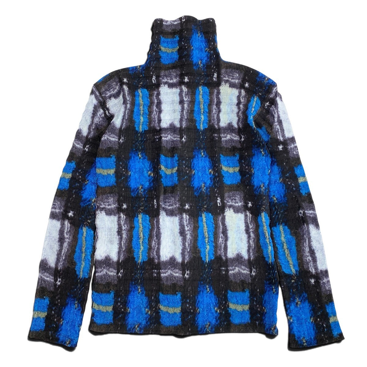 Ah28  ISSEY MIYAKE イッセイミヤケ ロングスリーブ プリーツ加工シャツ 総柄プリント サイズL マルチカラー ポリエステル レディースo07t