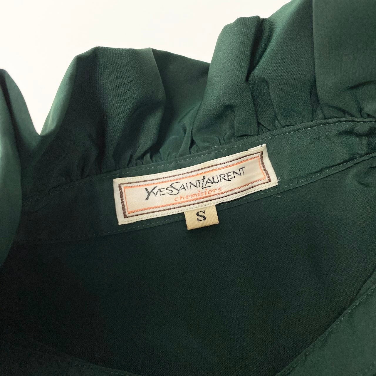 48ⅾ15 YVES SAINT LAURENT イヴサンローラン フリルブラウス 7分袖 トップス 7 グリーン ポリエステル レディースu02t