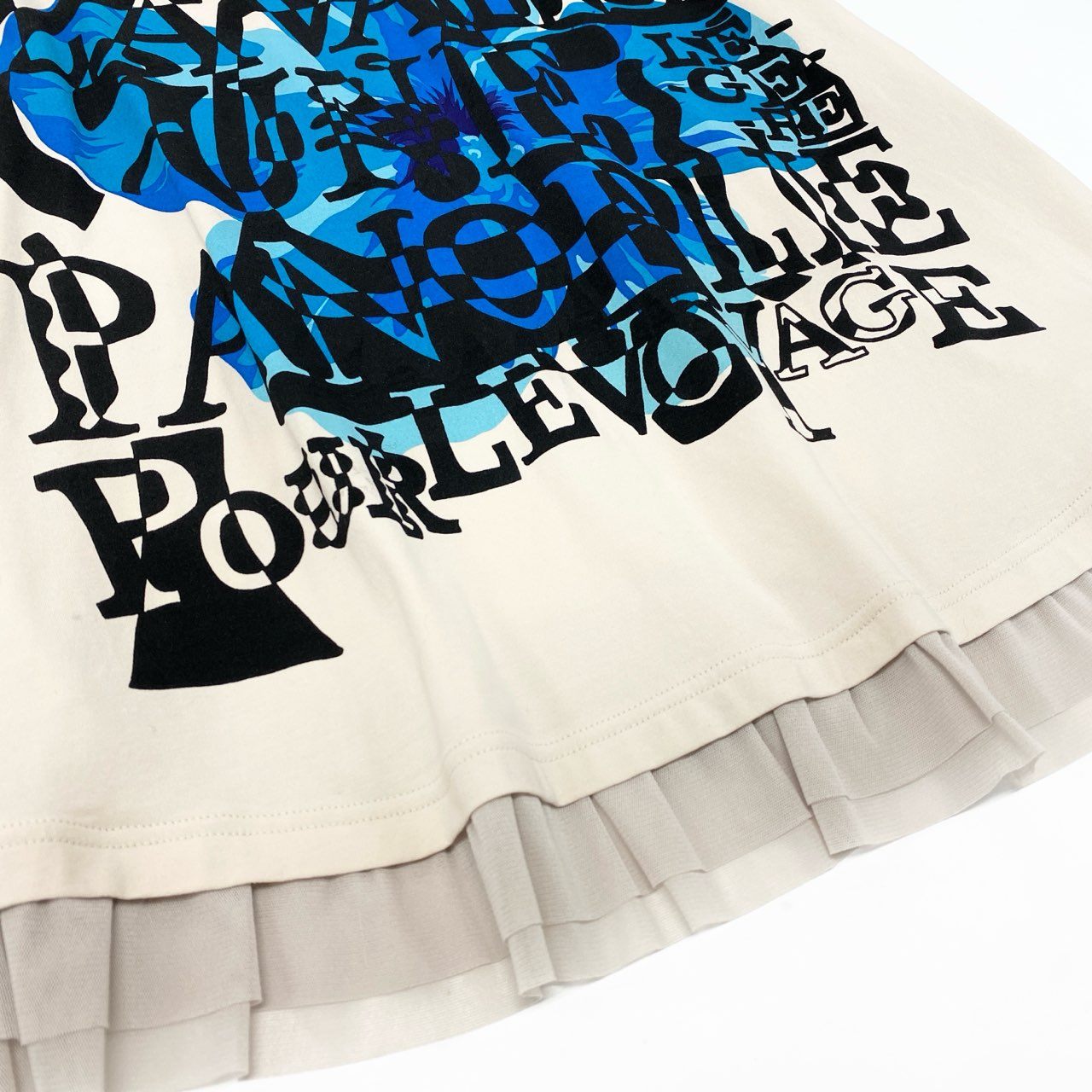 67k20 TOKUKO 1er VOL トクコプルミエヴォル 7分袖ワンピース メッシュ切替 シアースリーブ チュニックワンピース フロントプリント レディース 9 ベージュ系u02t