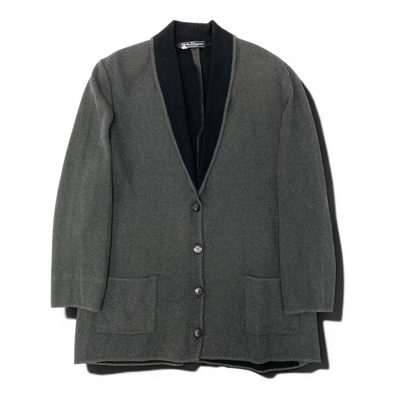 80e12 Salvatore Ferragamo サルヴァトーレフェラガモ ニットジャケット ロングスリーブ カーディガン ラメニット  大きいサイズ XL ダークグレー レディース 女性服o07t