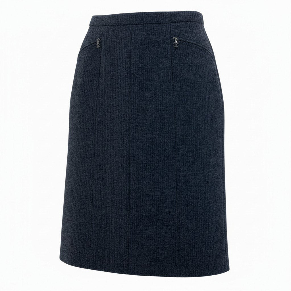 b23 CHANEL シャネル 2002年 02A P19755 ラインストーン ココマーク付き ツイードスカート サイズ38 ブラック レディースk02i