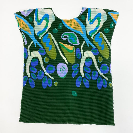 1j27《美品》ISSEY MIYAKE me イッセイミヤケミー Berries Micropleat Top 総柄 トップス MI21FK927 Fサイズ グリーン マルチカラー レディースu02t