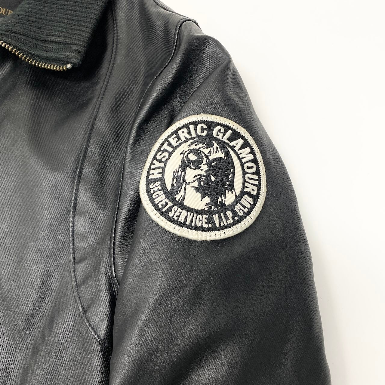 39e11 HYSTERIC GLAMOUR ヒステリックグラマー プリマロフトニューレイドツイル ジップアップ リブブルゾン 中綿 レザージャケット 0224AB04 サイズM ブラック メンズ 紳士服o07t