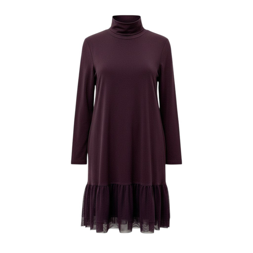 15c2 CHADORIAN チャドリアン ハイネックワンピース 膝丈 メッシュフリル切替 レディース 女性服 日本製 L パープルu02t