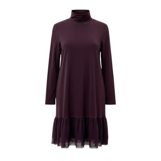 15c2 CHADORIAN チャドリアン ハイネックワンピース 膝丈 メッシュフリル切替 レディース 女性服 日本製 L パープルu02t