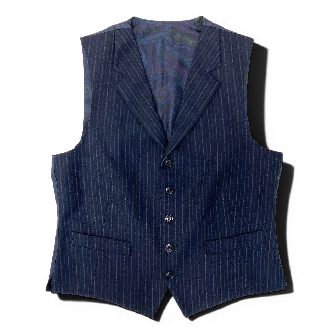 37e28 ETRO エトロ スリーピース セットアップスーツ ストライプ柄 裏地ストライプ柄 サイズ50 ネイビー ウール100％ メンズ 紳士服o07t