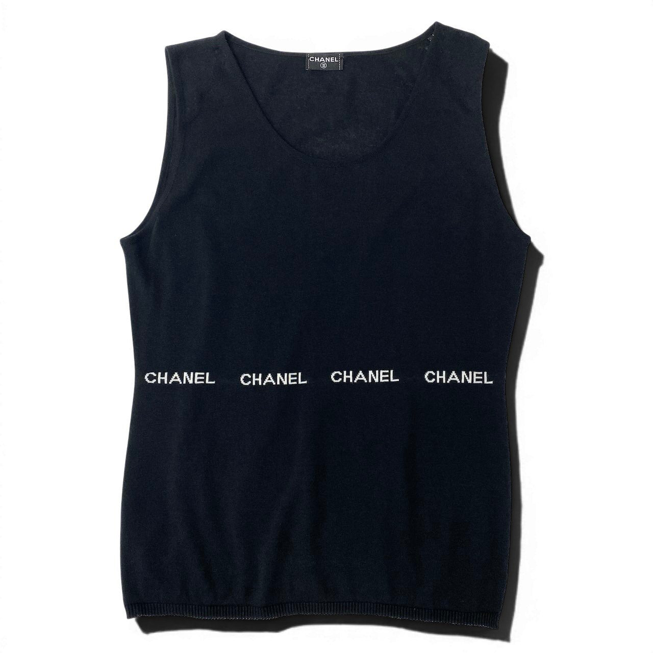 Cd22 CHANEL シャネル 2004年 ノースリーブニットセーター  CHANELロゴ トップス ブラック レディース 女性用u02t Cd22 CHANEL シャネル 2004年 ノースリーブニットセーター CHANELロゴ