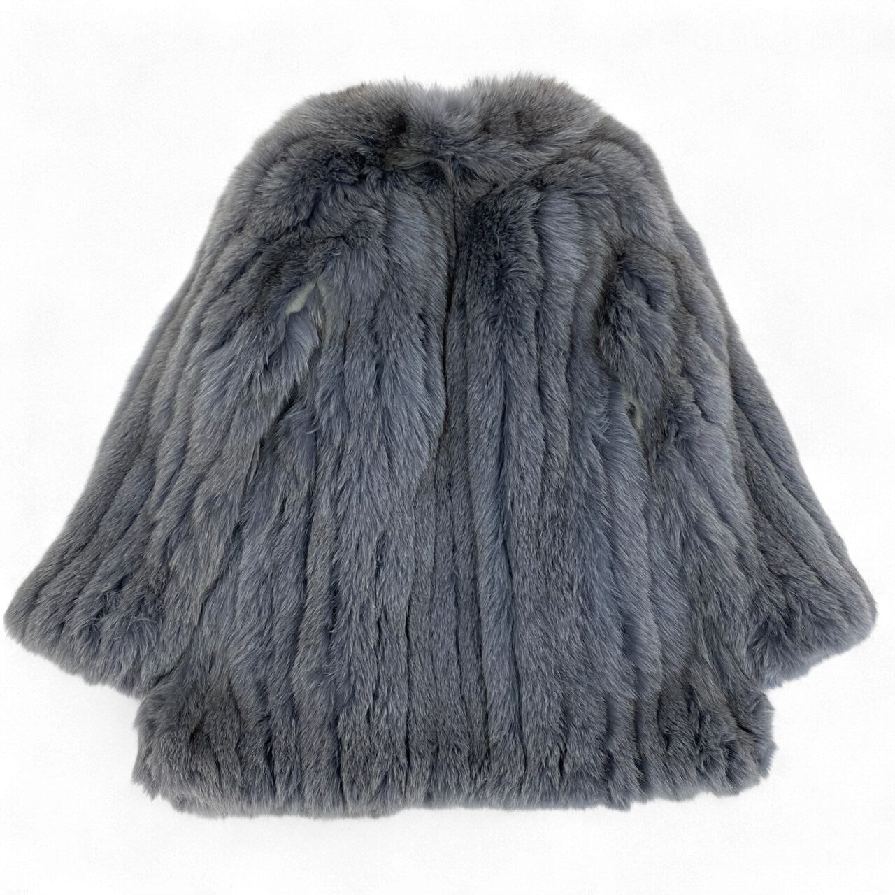 51k19 染め ブルーフォックス ファーコート パープル系 本毛皮 FOX FUR リアルファー 裏地刺繍 ポケット有t18r