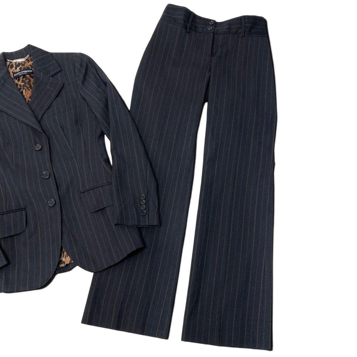 i27 【美品】DOLCE＆GABBANA スーツセットアップ テーラードジャケット スラックスパンツ イタリア製 38サイズ グレー ウール100％ レディース 女性用u02t
