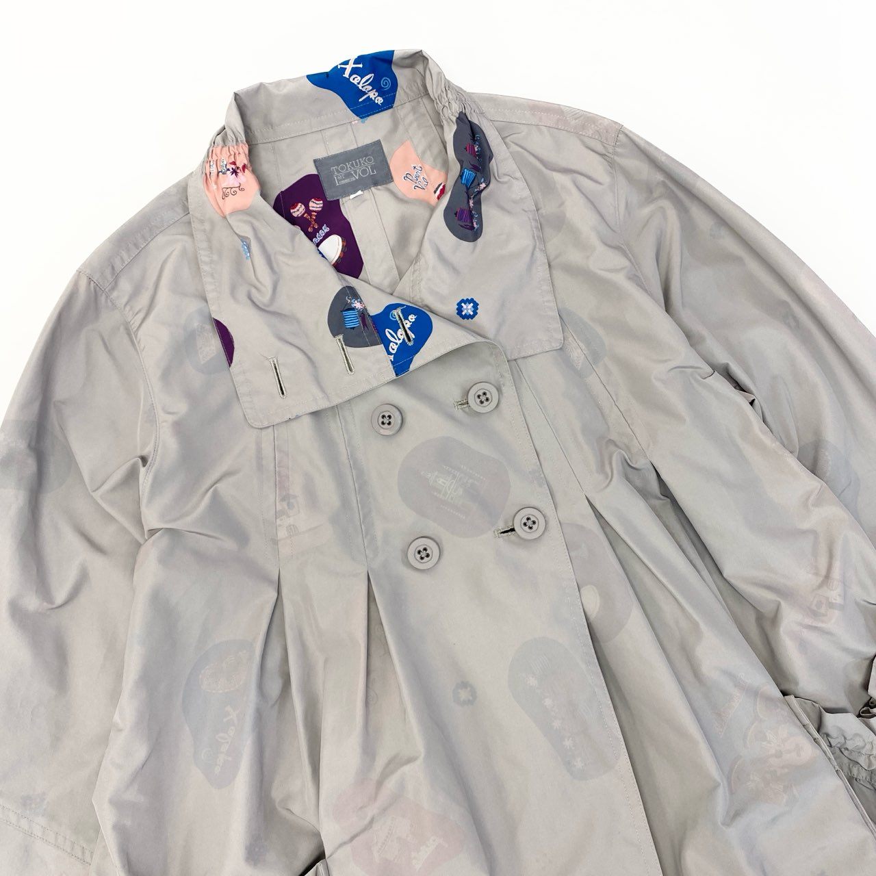 72a28《美品》 TOKUKO 1er VOL トクコプルミエヴォル 薄手コート ジャケット 裏地総柄 Aライン 9 ベージュ ポリエステル レディースu02t