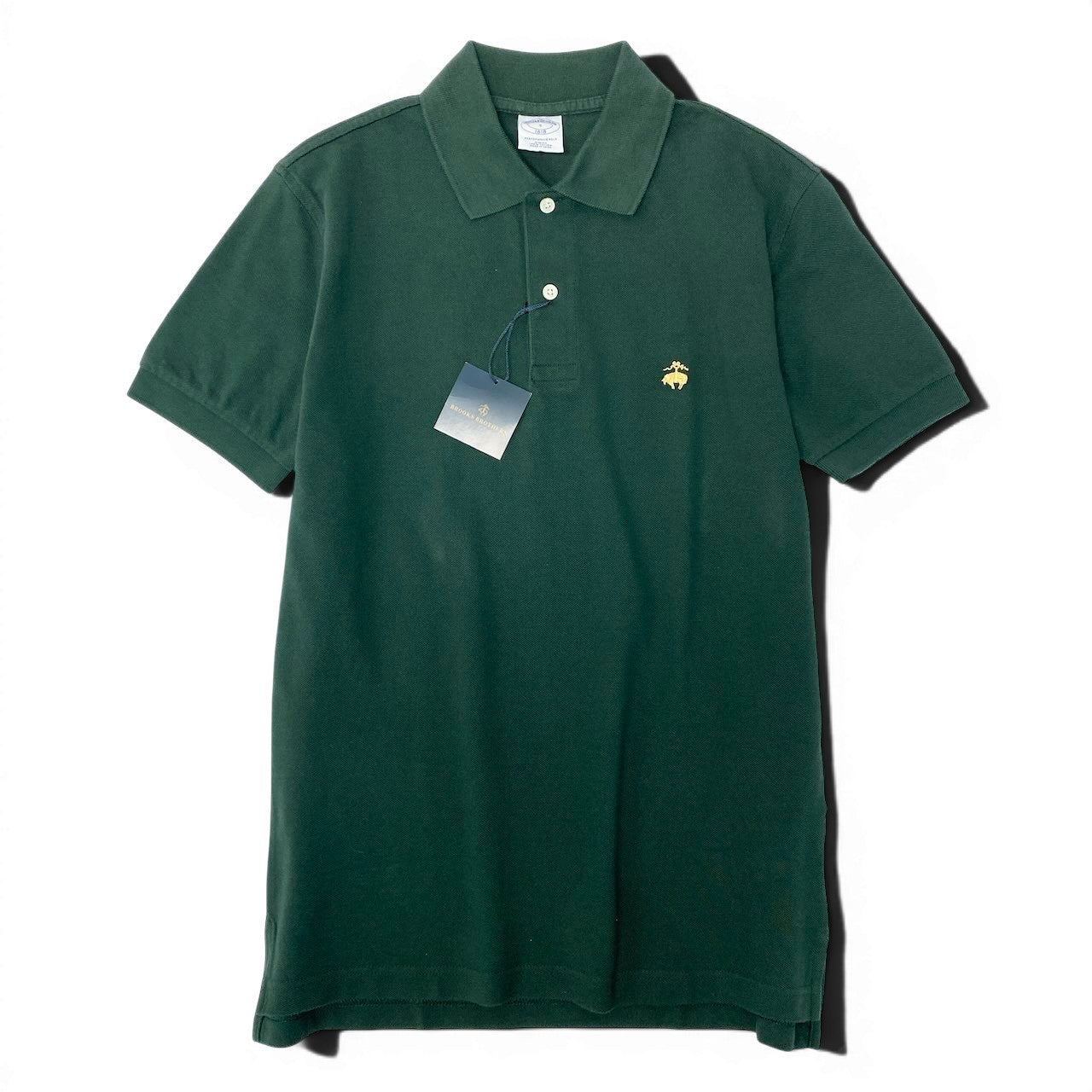 55d30 【未使用タグ付】 Brooks Brothers ブルックブラザーズ 半袖ポロシャツ カットソー トップス ワンポイント刺繡 S ダークグリーン コットン100％ メンズ 紳士服u02t