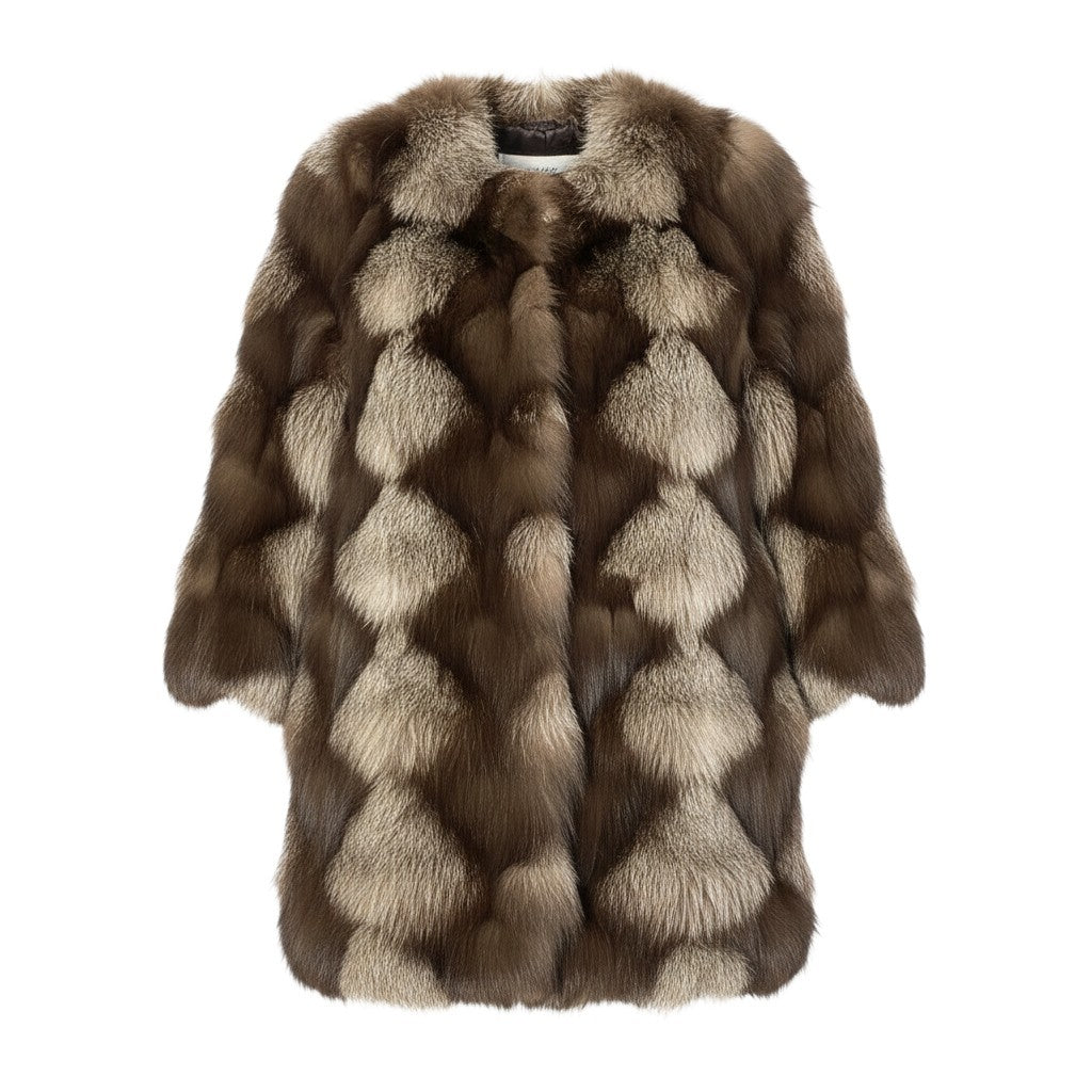 Ej26 【極美品】 Fleur KOBE FUR 毛皮コート ノーカラー シルバーフォックス 裏地総柄 サイズF FOX FUR 本毛皮 レディースu02t