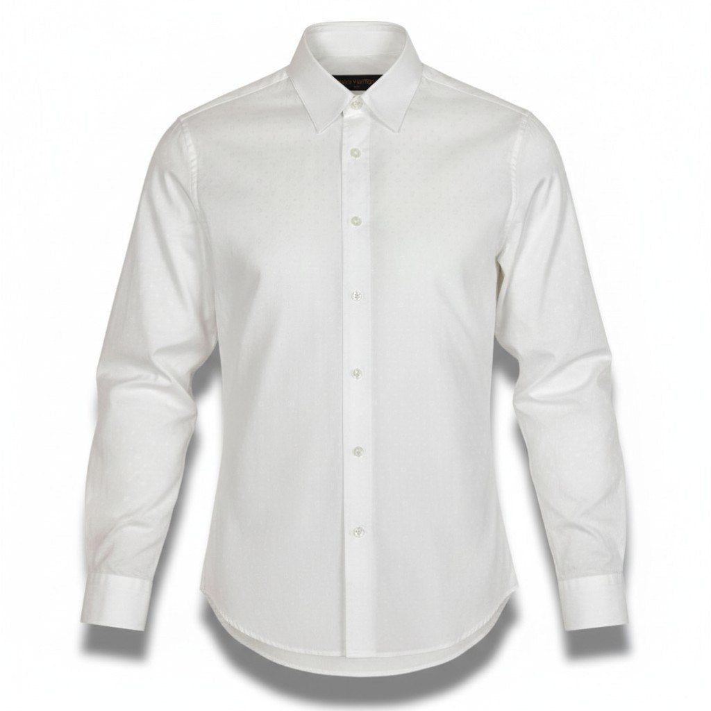 Ic2 《美品》 LOUIS VUITTON ルイヴィトン モノグラム 長袖シャツ トップス RM141Q XS ホワイト コットン メンズu02t