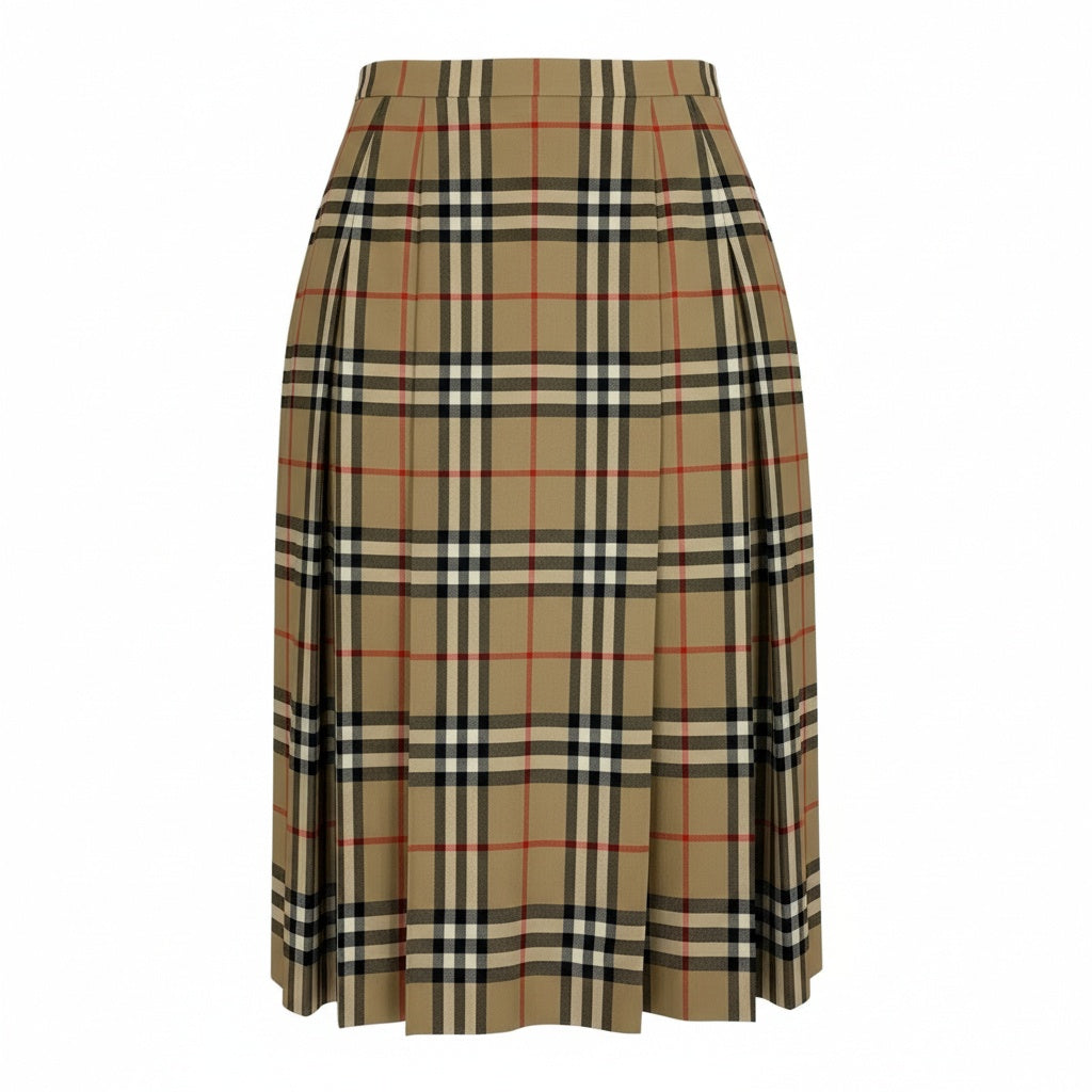 43b20 Vintage Burberrys バーバリーズ ヴィンテージ ノバチェック フレアスカート タックプリーツ 13 ベージュ系 ウール レディースu02t