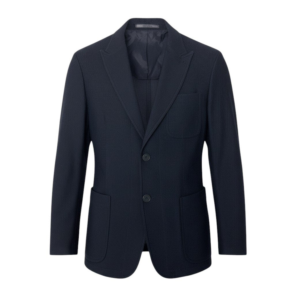 88j8 GIORGIO ARMANI ジョルジオアルマーニ レザータグ 本切羽 メッシュテーラードジャケット ブレザー サイズ52 ブラックt18r