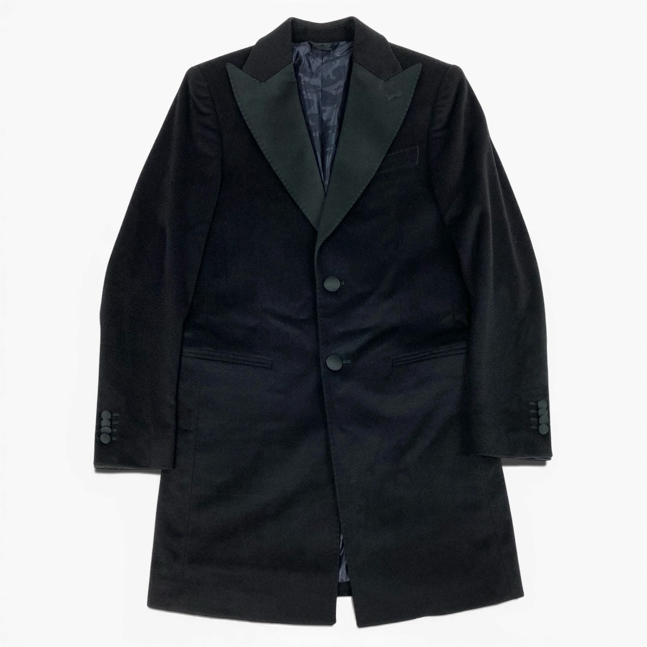 37L23 【美品】ALBERTO BRESCI アルベルト ブレーシ チェスターコート ロングコート LUIGUI BIANCHI MANTOVA カシミヤ混 イタリア製 7033 44R ブラック メンズo07t