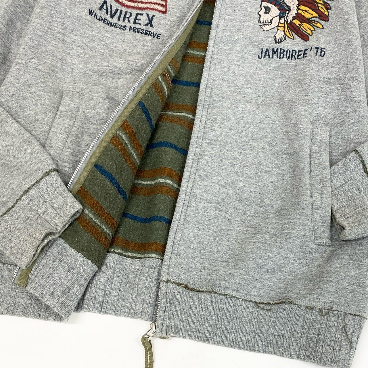 29l14 AVIREX アヴィレックス NATIVE EMB TRACK JKT 裏起毛スタンドジップアップジャケット 6113165 2XLサイズ グレー メンズo07t