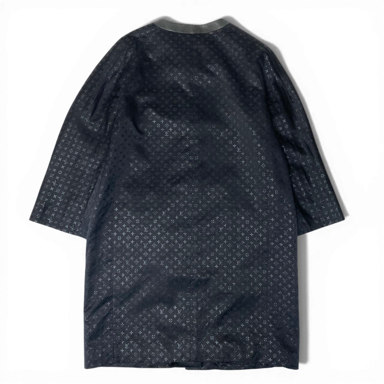 I LOUIS VUITTON ルイヴィトン モノグラムロングコート ノーカラー シルク混 イタリア製 42サイズ ブラック レディース 女性用nu1