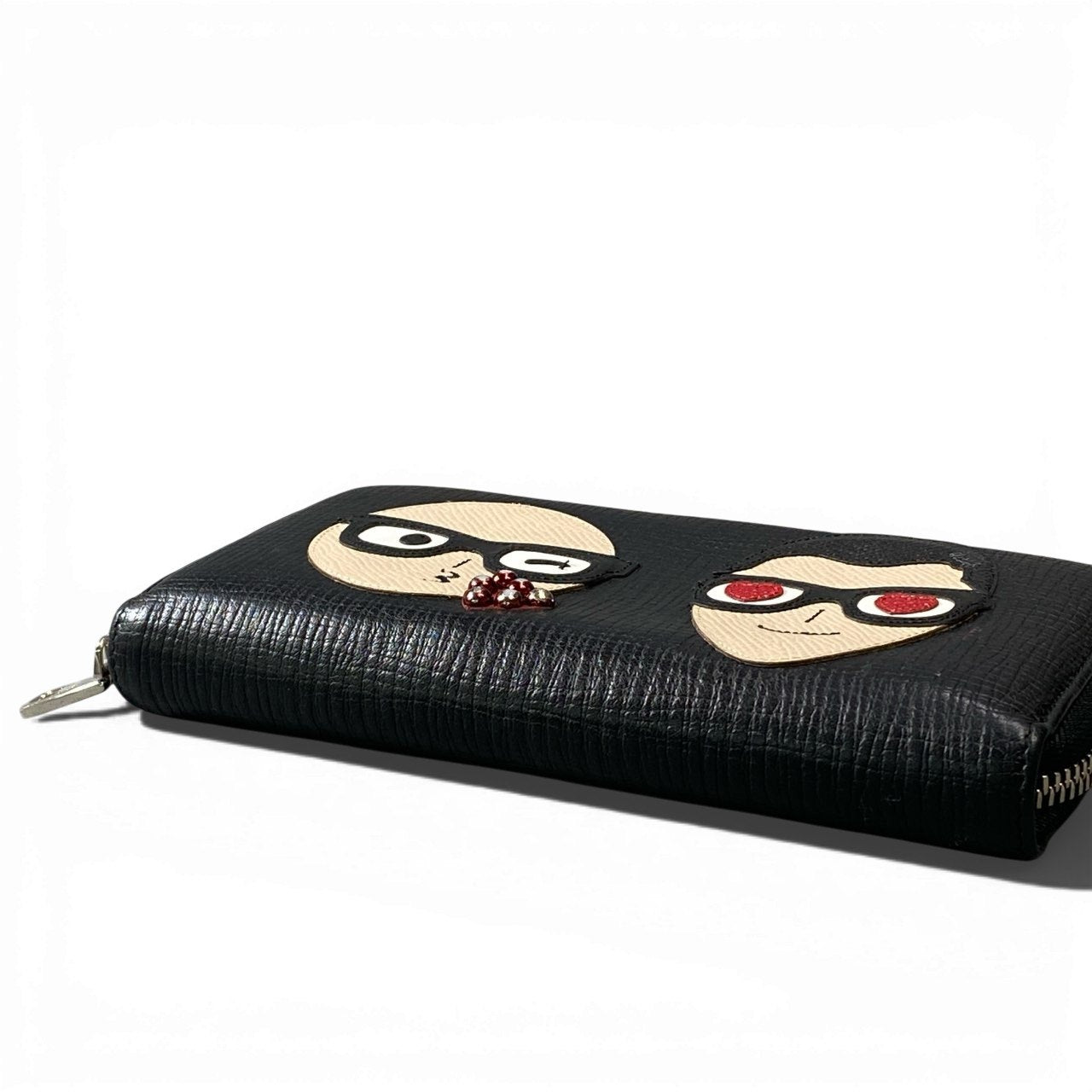 a5 DOLCE&GABBANA ドルチェアンドガッバーナ ラウンドファスナー 長財布 パッチ装飾 レザー 革 ブラック メンズ レディース ユニセックスk02i