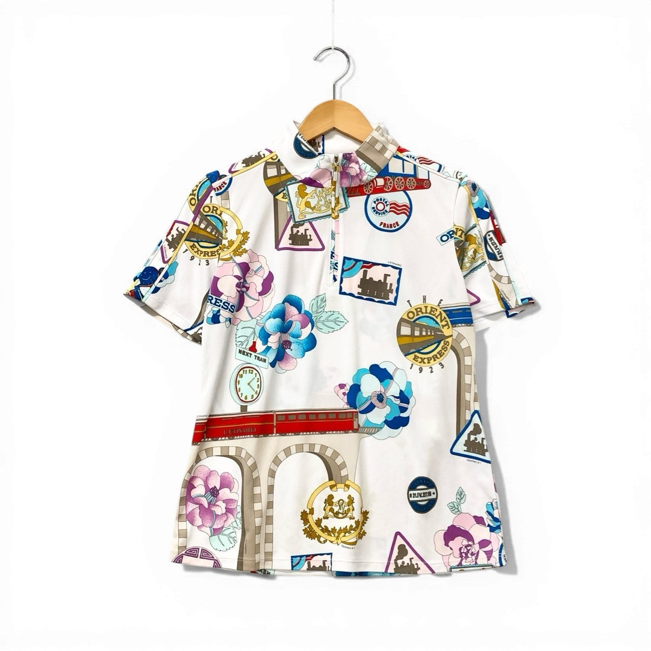 14c20 《美品》 LEONARD レオナール 伸縮ストレッチ 半袖Tシャツ カットソー トップス 40 マルチカラー ポリエステル レディースu02t