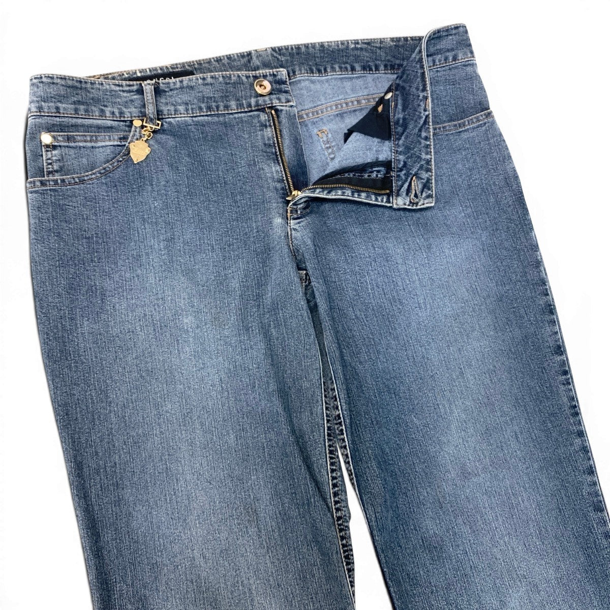 Ef11 GUCCI グッチ ゴールドチャーム付 フレアデニム ジーンズ サイズ44 インディゴ レディース女性用t18r