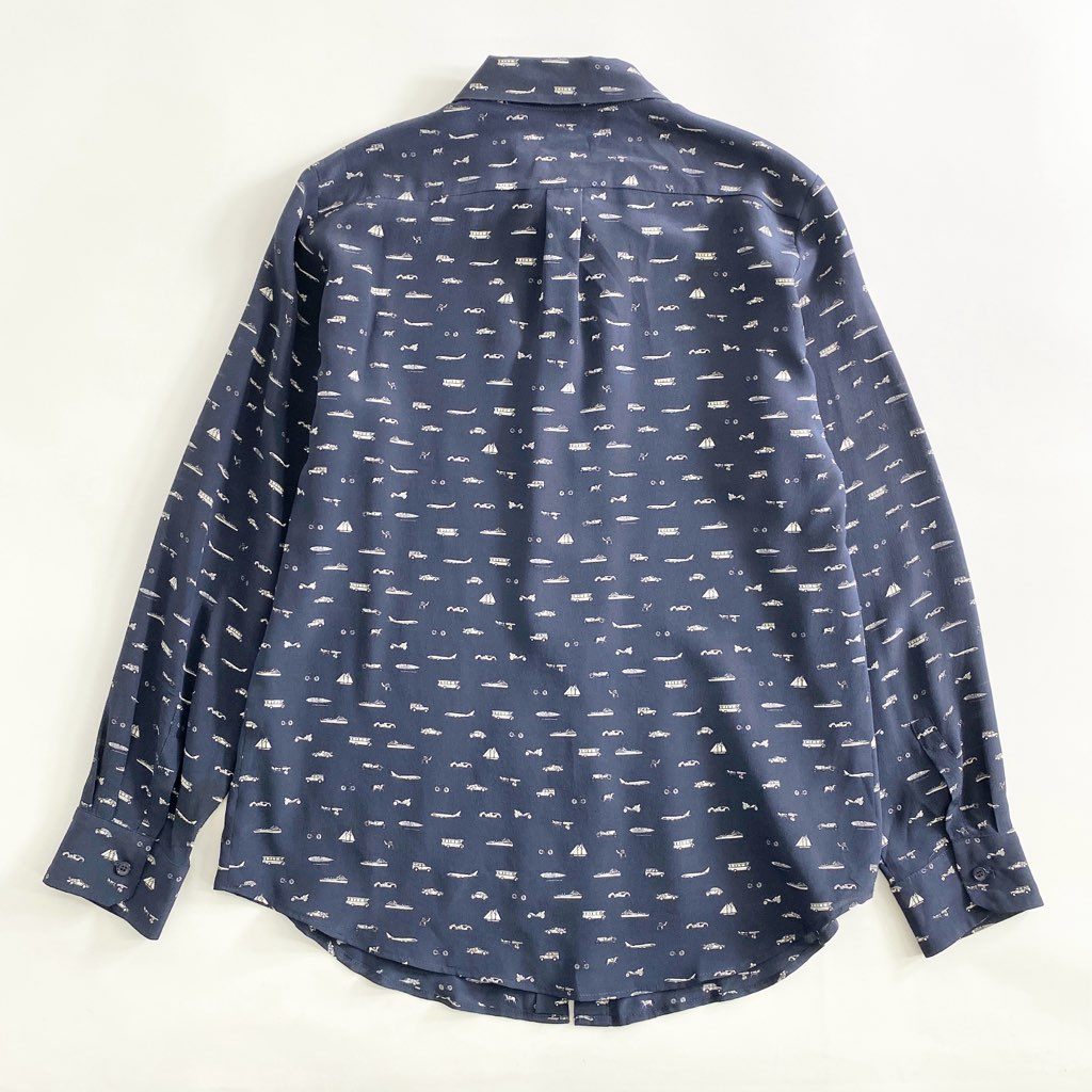 26h9 WEEKEND Max Mara ウィークエンド マックスマーラ VEHICLE SILK SHIRT シルクシャツ  38 ネイビー ブラウス モロッコ製