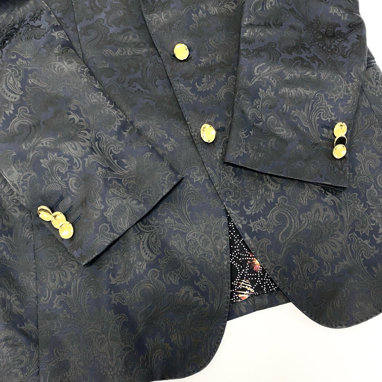 86a15 ETRO エトロ 裏地総柄 金ボタン ジャガード ペイズリー柄 ブレザー テーラードジャケット サイズ48 ネイビー系 メンズ 男性用 ドレスジャケットk02i