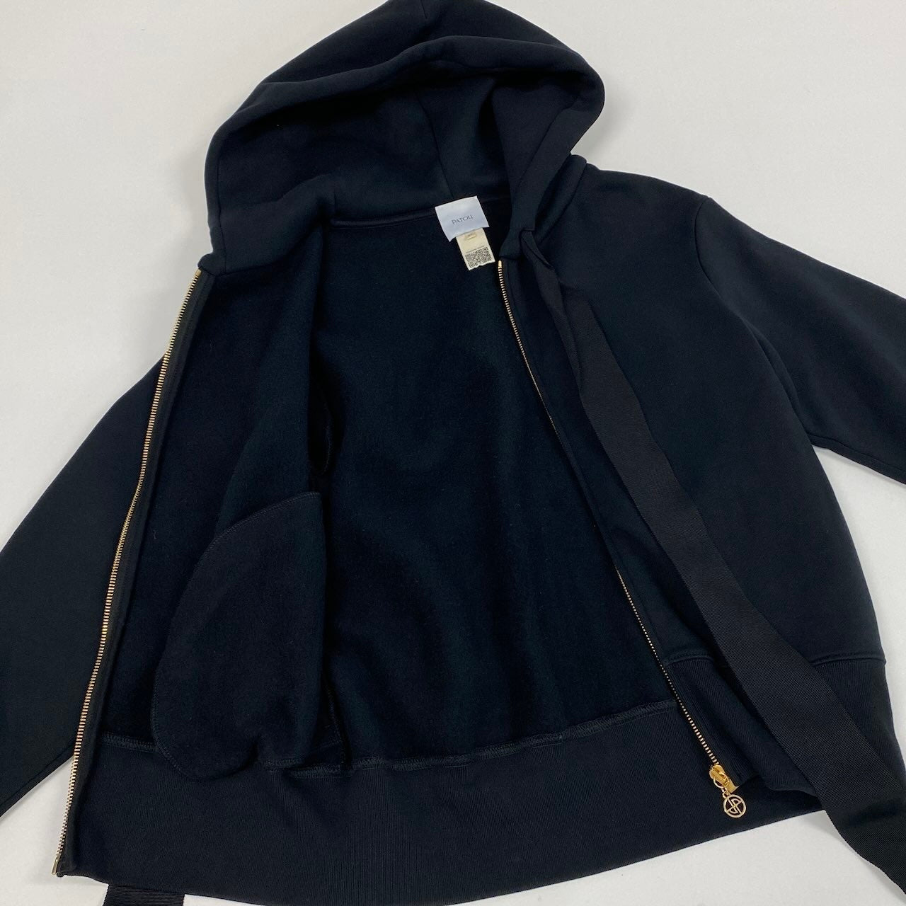 41e14 【極美品】Patou パトゥ ジップアップフーディー パーカー ロゴプリント トップス 21PA1-JE007-95 XSサイズ ブラック コットン100％ レディース 女性用k02i